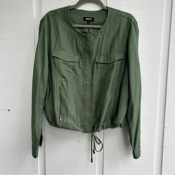 DKNY Dark Olive Roll Tab Zipper Front Lightweight Utility Jacket / Women’s Sz M - Picture 1 of 4